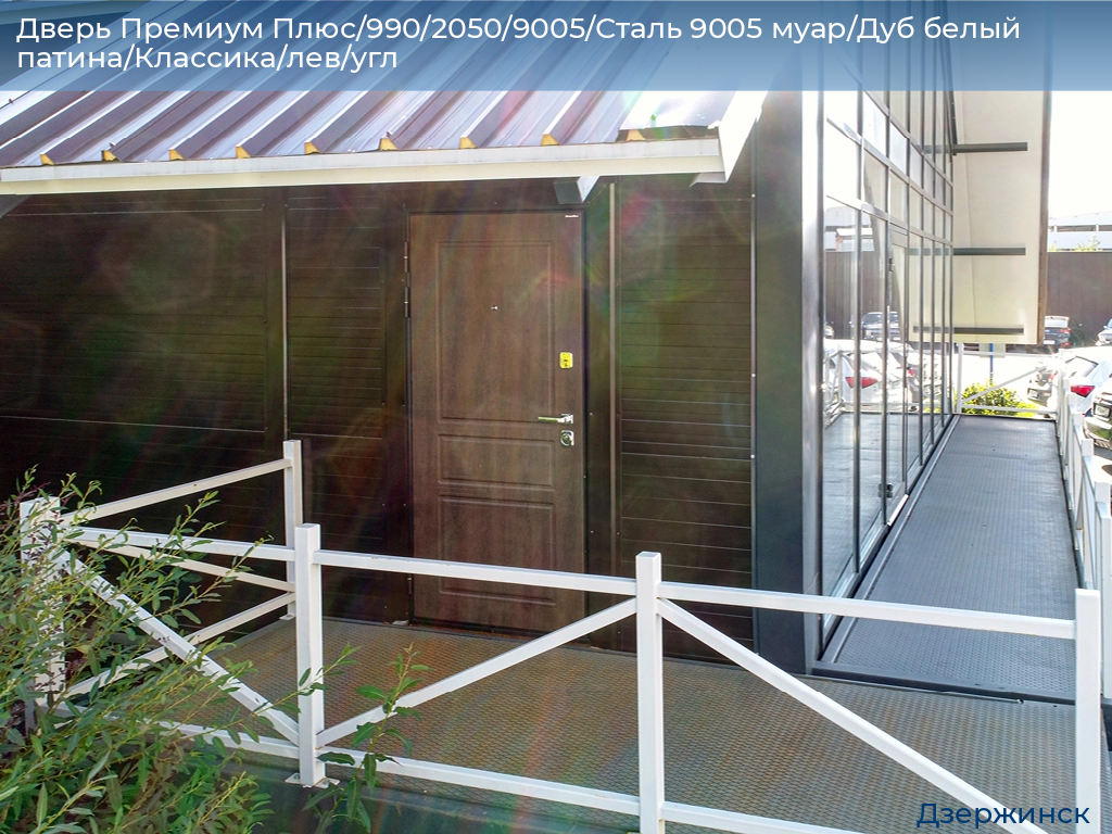Дверь Премиум Плюс/990/2050/9005/Сталь 9005 муар/Дуб белый патина/Классика/лев/угл, dzerzhinsk.doorhan.ru